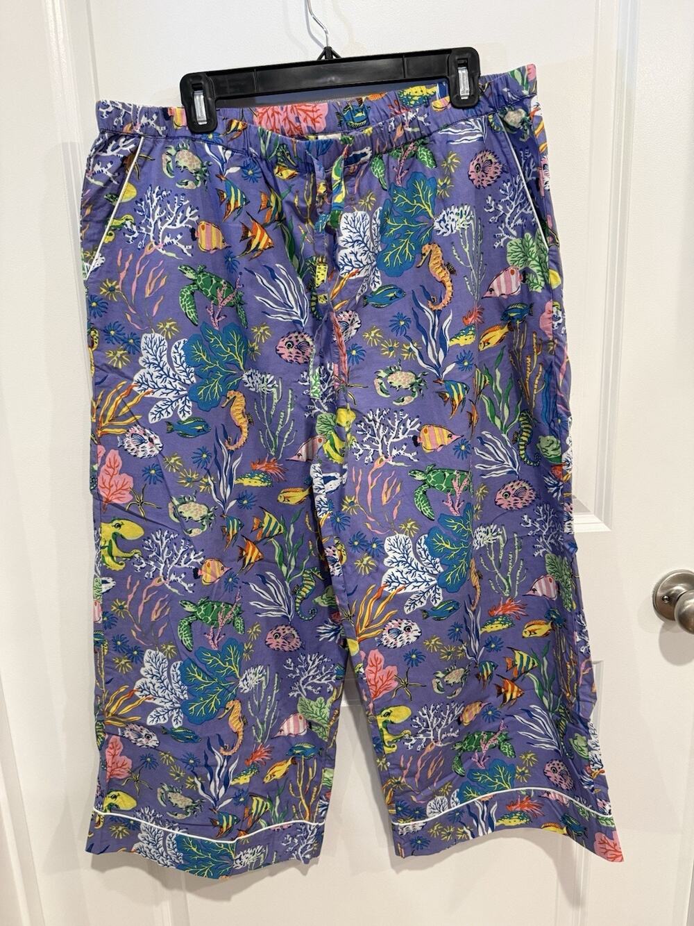 Print Fresh Oceania Pajama Pants Womens Cropped Pockets SZ XL Purple Coral Reef